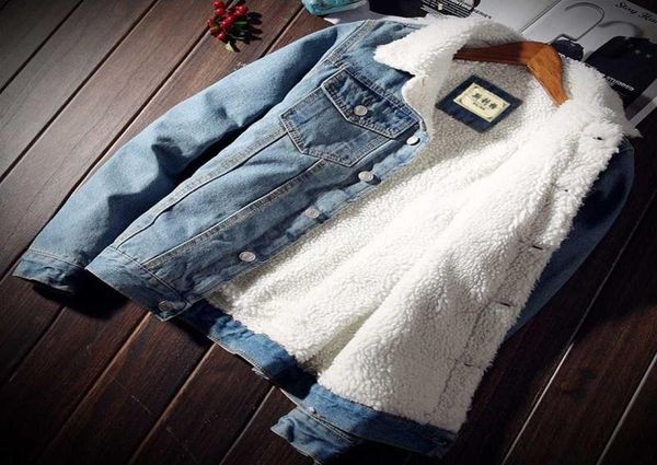 

denim bomber jacket with fur men black fashion jeans jacket fleece winter jeansjacke herren men blue oversized2472219, Tan;black