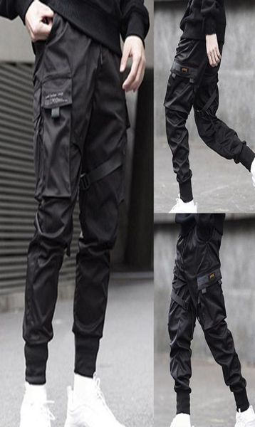 

men ribbons color block black pocket cargo pants 2019 harem joggers harajuku sweatpant hip hop trousers t2006091094994
