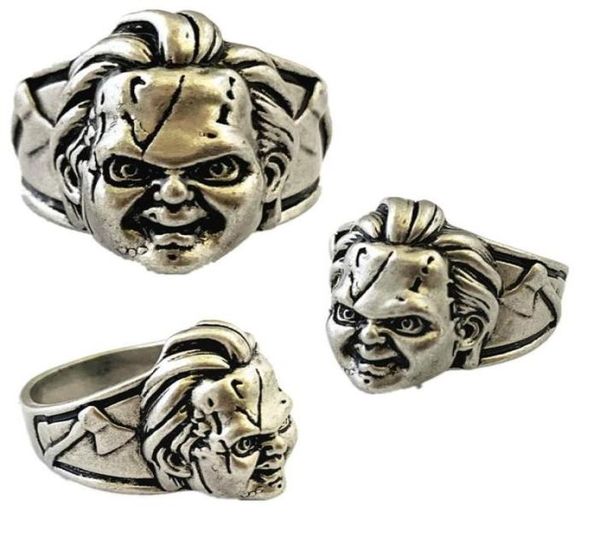 

tv movies show original design quality anime cartoon cosplay horror chucky face ring gifts for men woman cluster rings7522342, Golden;silver