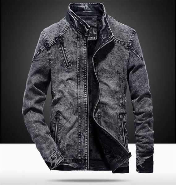 

vintage denim jackets men slim fit solid color casual mens jeans coat fashion stand clothes for men black blue casaca hombre 201214239460, Black;brown