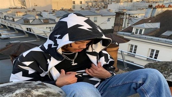 

mens hoodies sweatshirts y2k men fashion star print zip up long sleeve oversized hooded gothic grunge jacket coat harajuku streetw1754945, Black