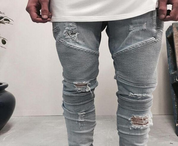 

whole slp blueblack destroyed mens slim denim straight biker skinny jeans casual long men ripped jeans size 2838 1322424, Blue