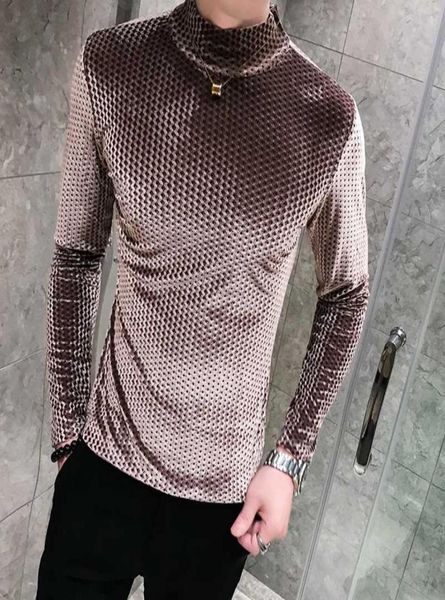 

tshirts men high neck pullover mens 2020 vintage t shirts men fall stylish tee long sleeves velvet t shirts casual clothing5838625, White;black