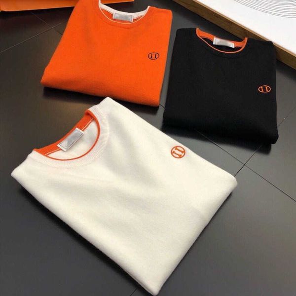 

warm knitwear designer sweater fashion h letter embroidery pullover bottoming shirt high-grade winter round neck slim wool knitted sweater, White;black
