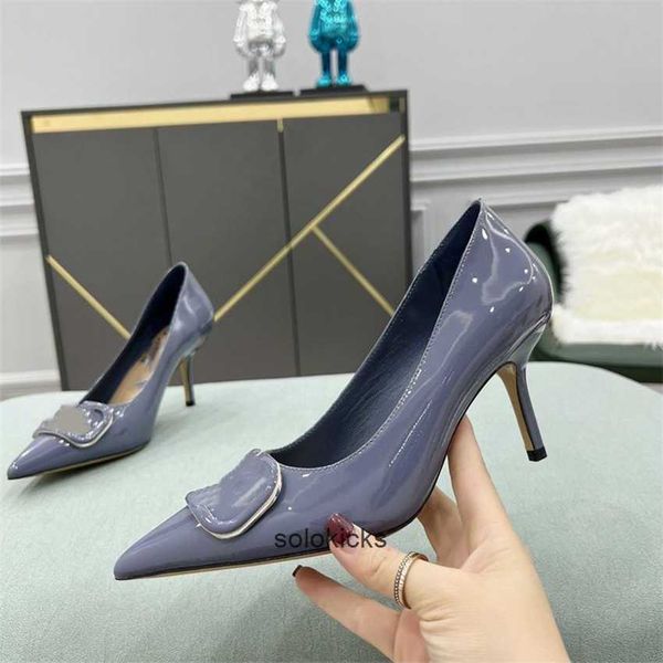 

01-03 valentinolies designer sandals fashion dress shoes women leather high heel metal buckle shoes letter wedding party business casual fla, Black