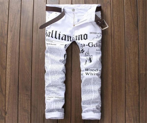 

new luxury brand fashion stretch mens jeans white letters printing jeans men casual slim fit trousers denim printed jeans pants x01603787, Blue