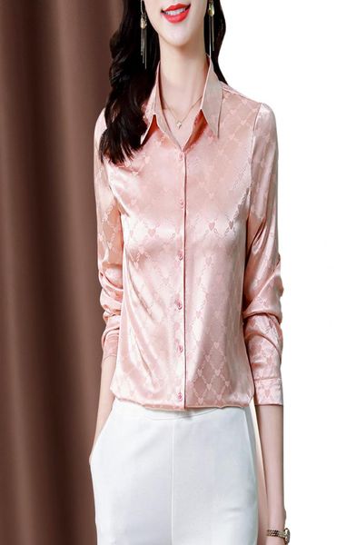 

pink shirt long sleeve women designer silk blouses casual lady office button down shirts 2022 spring autumn woman vintage elegant 3054186, White