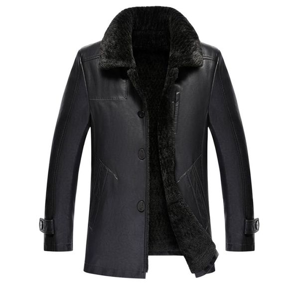 

2020 new winter men leather coat fashion winter leather jacket men fur collar velvet inside snow warm coats jaqueta de couro4194126, Black