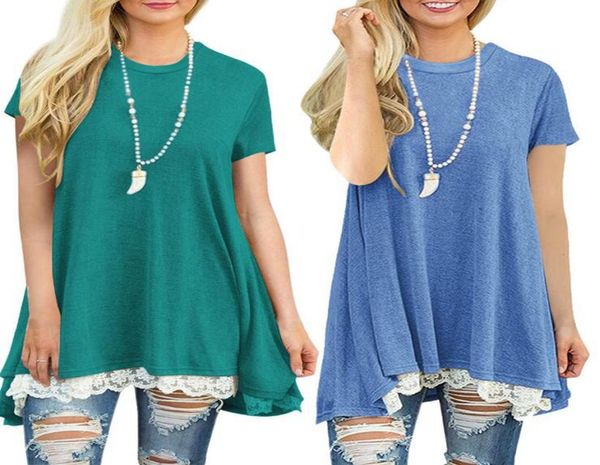 

fashionpatchwork lace loose long t shirt basic women tee shirt femme casual short sleeve tshirt female cotton maternity 4244612, White