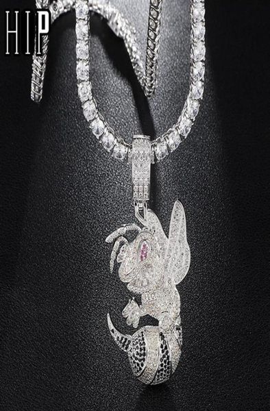 

hip hop iced out bling cubic zircon cz bean necklaces pendants for men jewelry with tennis chain y1130254v8571802, Silver