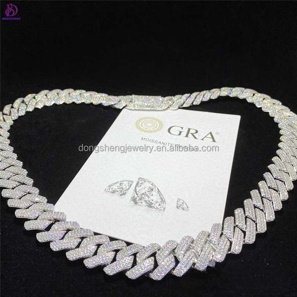 

custom hip hop jewelry necklace 18mm 20mm 925 silver vvs1 moissanite diamond iced out cuban link chain