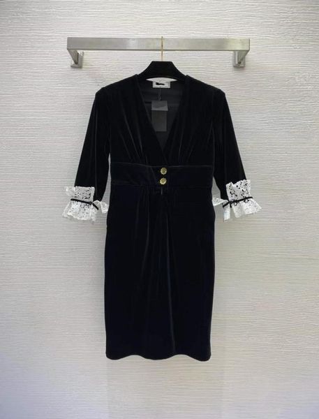 

milan runway dresses 2023 spring summer v neck 12 sleeve panelled women039s designer dress brand same style sundress 112618982240, Black