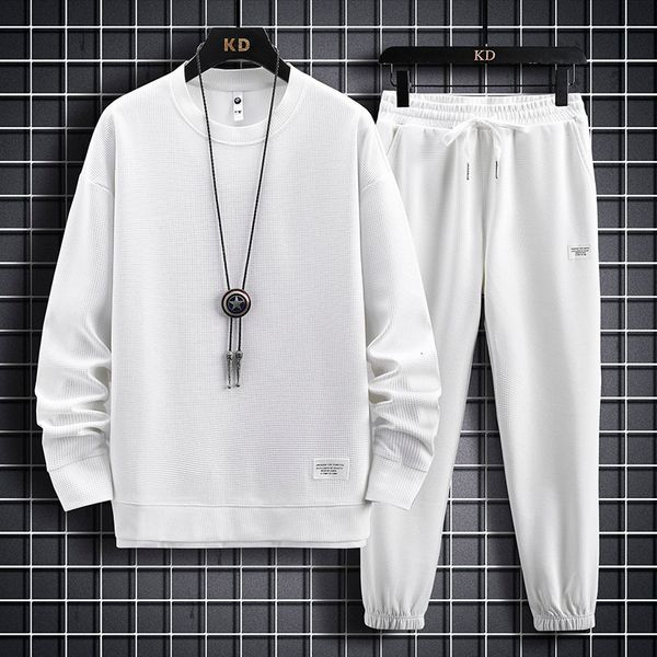 

men s tracksuits 2023 spring autumn mens set solid color waffle fabric sports long sleeve sweatshirt and pants casual 2pc male outfit 4xl 23, Gray
