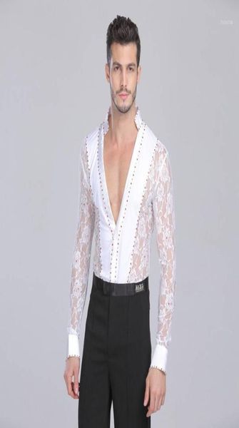 

men039s casual shirts 2022 performance social modern dance and chacha deep v lace long sleeve latin salsa style men5513595, White;black