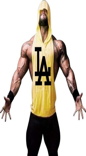 

men039s tank summer brand clothing bodybuilding hooded sleeveless shirt fitness mens muscle vest cotton gym sportswear7853205872, White;black