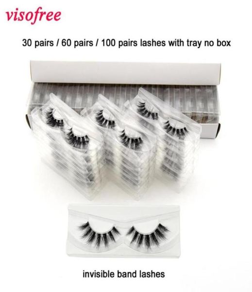 

3060100 pairs lashes with tray no box 3d mink eyelashes invisible band lashes natural long transparent band 3d5512229
