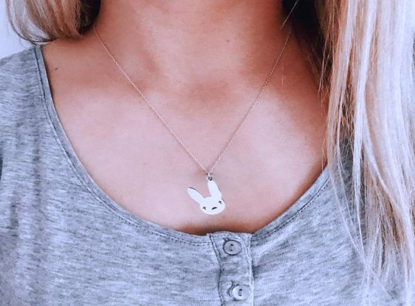 

bad bunny necklace with cute rabbit pendant stainless steel pendant necklace hip hop women men jewelry2039154, Silver