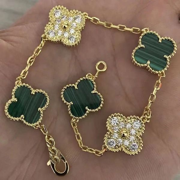 

four leaf clover bracelet natural shell gemstone gold plated 18k designer for woman t0p quality official reproductions fashion crystal luxur, Golden;silver