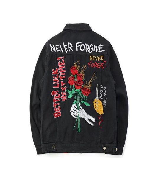 

men women rose embroidery ghost designer black jean jackets tiger snake hiphop rapper skateboard coats89468141867646, Black;brown