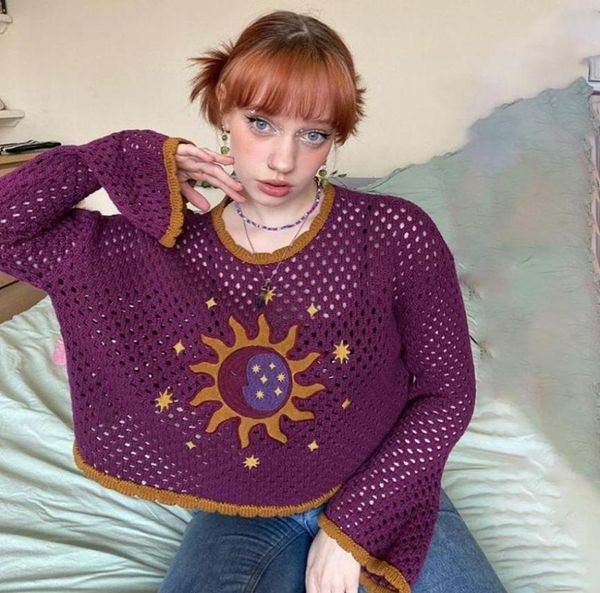 

women039s sweaters purple sun star harajuku crochet women knitted smock autumn 2022 knit pullover fairycore sweater jumper2321817, White;black