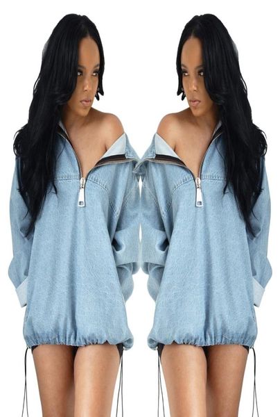 

hisimple 2019 denim clothes for women zipper up denim coats long sleeve pullovers blue jean hoodies blouse female casual outwear s6099852, Black