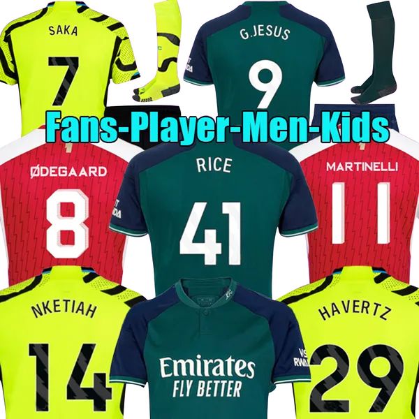 

23 24 saka home away third soccer jerseys g. jesus odegaard fans player version gunners martinelli smith rowe thomas football shirt men kids, Black;yellow