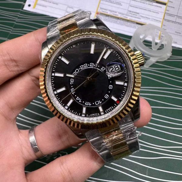 

mens watch 2tone gold case 9001 automatic mechanical movement watches sapphire business wristwatch waterproof 904l stainless steel wristwatc, Slivery;brown