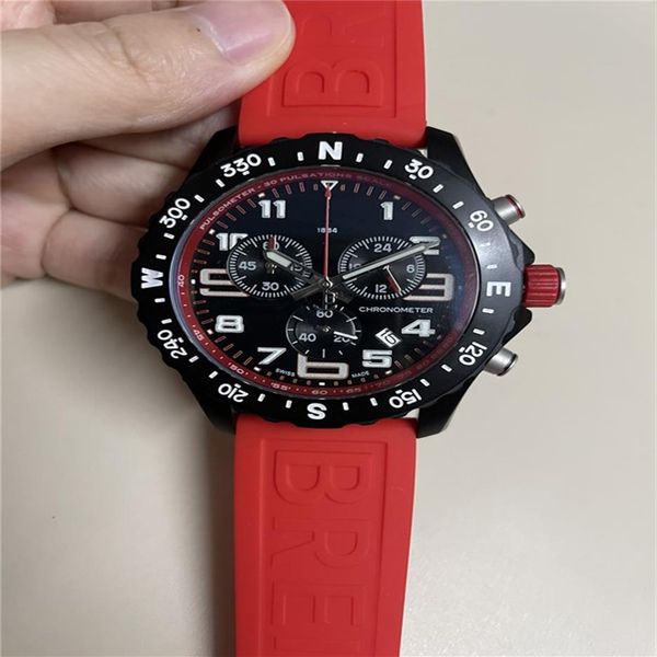 

2021 new arrivals male watch quartz satch stainless steel watches black dial man chronograph wristwatch 48mm rubber strap b182202, Slivery;brown