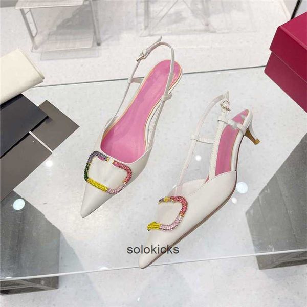 

03-07 valentinolies designer sandals fashion dress shoes women leather high heel metal buckle letter wedding party business casual flat shoe, Black