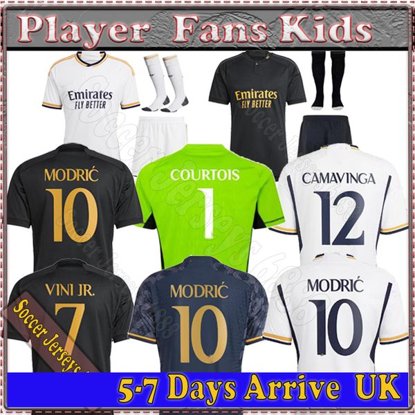 

2023 2024 soccer jerseys 22 23 24 football shirt real madrids camavinga alaba modric valverde fourth camiseta men and kids uniforms vini jr, Black;yellow