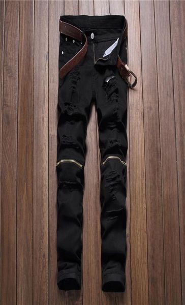 

whole new men039s fashion slim jeans zipper jeans tide brand ripped white zipper male jeans white cozy male pa5131786, Blue