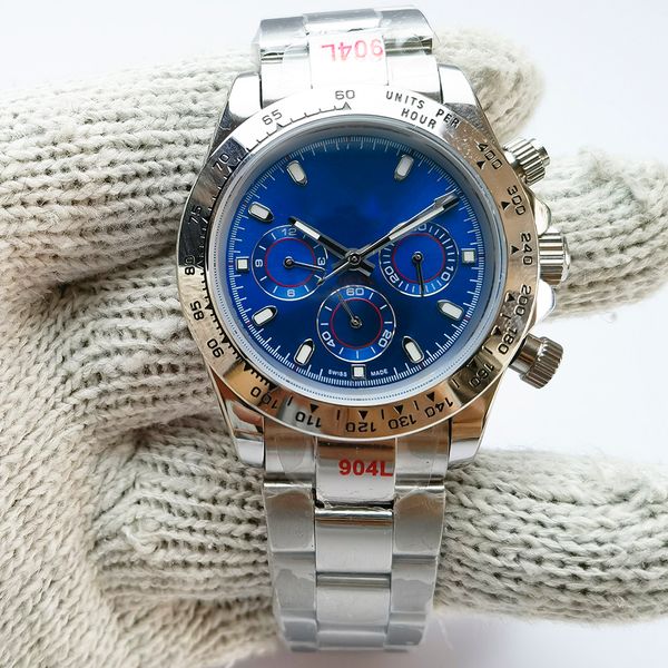 

cosmic chronograph men's watch automatic mechanical movement m116509 blue panda dial luminous timetable 40mm oyster steel safety buckle, Slivery;brown