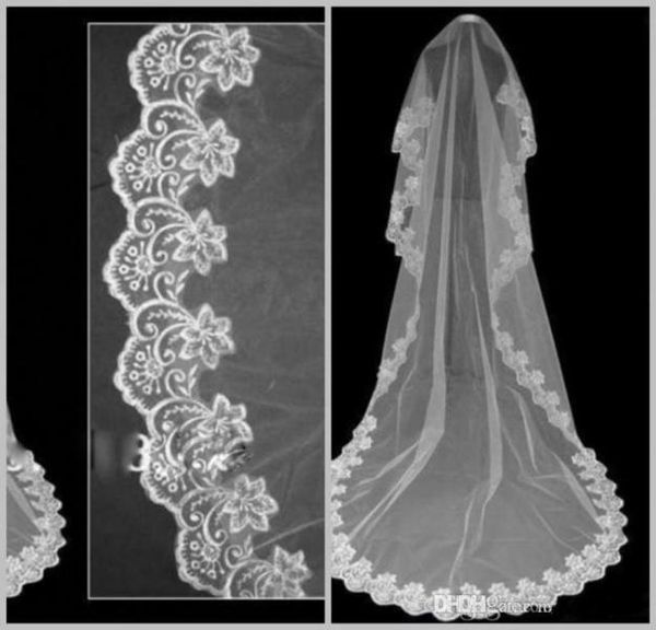 

2018 elegant wedding accessories white tulle 3 meters long veil wedding veil lace appliques bridal veil5430066, Black