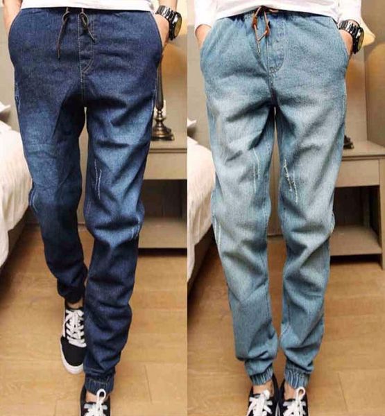 

mens denim jeans men drawstring slim fit denim joggers mens joggers jeans stretch elastic jean pencil pants casual3479061, Blue