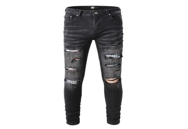 

2021 mens designer jeans distressed ripped biker slim fit motorcycle denim for men s fashion jean mans pants pour homm5146597, Blue
