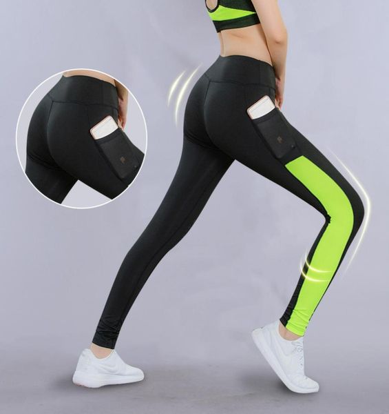 

women yoga pant with pocket reflector quick dry sports pants for women breathable fitness tights splicing sport leggings2584250, Black;blue