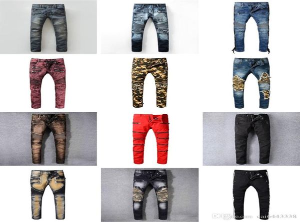 

distressed france fashion pierre straight jeans men039s biker jeans hole stretch denim casual jean men skinny pants elasticity 5211052, Blue