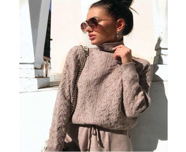 

women039s tracksuit vintage knitted loose pullover sweaters and pants two piece set casual ladies bat sleeve woman039s sport5031407, White