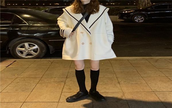 

sailor collar simple solid doublebreasted jackets for ladies vintage elegant allmatch outgoing widewaisted fur coat winter8414166, Black;brown