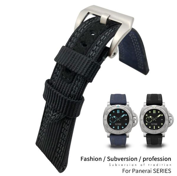 

26mm hight quality nylon fabric new style watch band for pam985 stainless steel pin clasp needle buckle waterproof strap for men f6911047, Black;brown