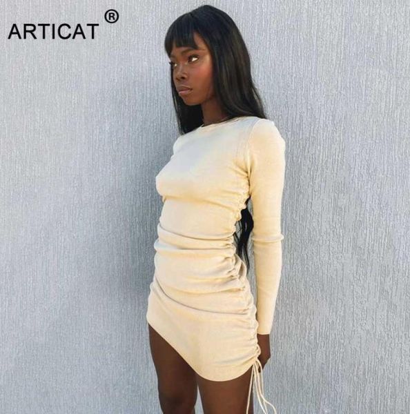 

casual dresses knitted drawstring bandage long sleeve high waist 2022 autumn winter women mini bodycon party dress ruched3540214, Black;gray