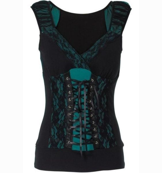 

imily bela gothic bandage tank women vintage vneck lace patchwork sleeveless tanks plus size camis summer haut femme y202523457, White