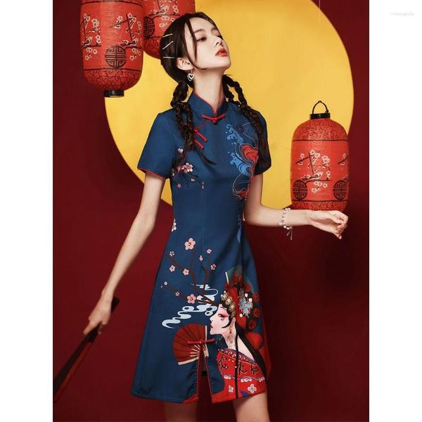 

ethnic clothing oriental women print cheongsam summer slim mini qipao vestidos chinese style young girls party dress traditional qi pao gown, Red