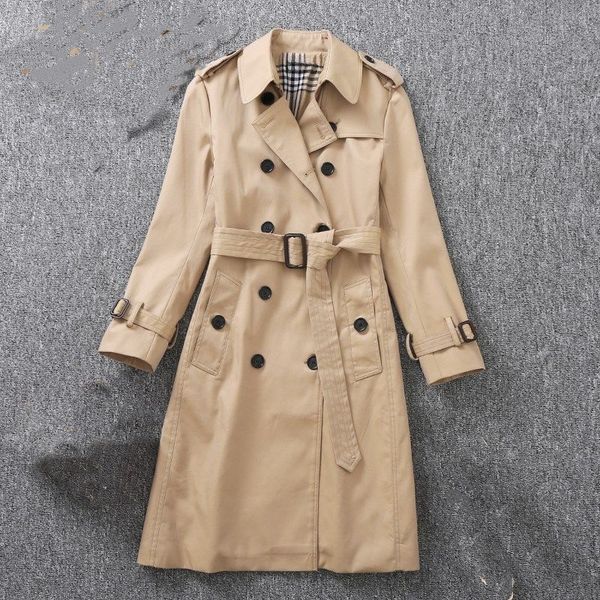 

23-designer trench coat european and american luxury plaid style fashion stitching fake two loose women's mid-length trench coats khaki, Tan;black