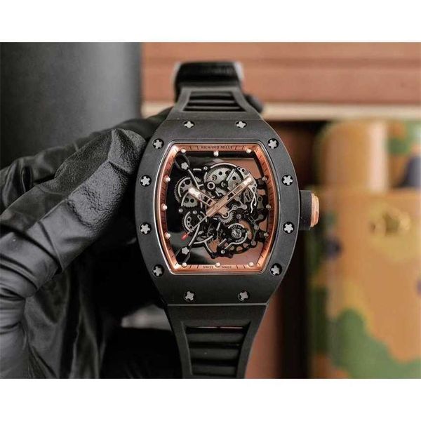 

rm055 superclone flywheel luxury men's mechanical watch richa milles watches rm055 white ceramic black movement 2 eoum csck xboa, Slivery;brown