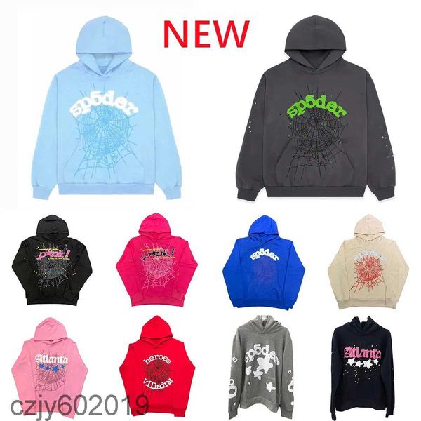 

young thug pink sp5der 555555 men women hoodie foam print spider web graphic 555555 sweatshirts graphic pink sweatshirts y2k pullovers s-2xl, Black