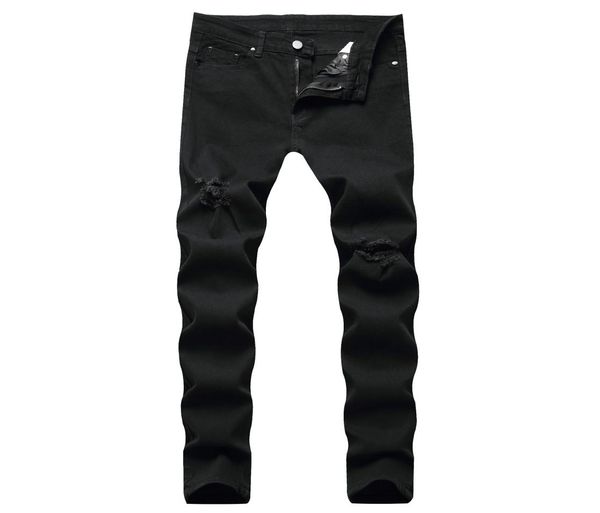 

black button men jeans fashion skinny biker ripper motocycle denim pants full length1589783, Blue