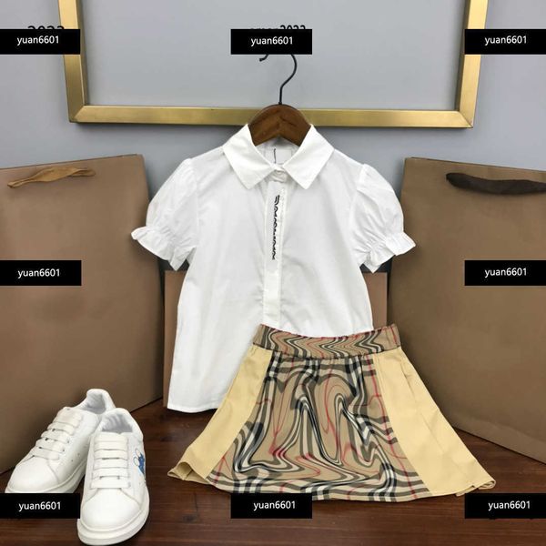 

luxury tracksuits girl skirt set kids clothes child sets baby 2pcs single breasted polo and cross striped skirt #multiple product, White