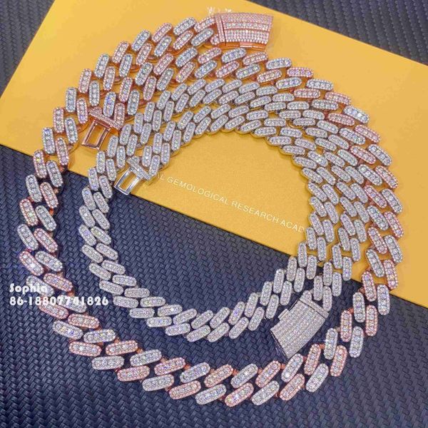 

price 12mm 15mm 18mm sterling silver miami cuban link chain iced out d-vvs1 moissanite diamond hip hop jewelry necklace