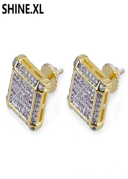 

10x10mm men square earring hip hop iced out full zircon screwback fashion jewelry16022493093649, Golden;silver
